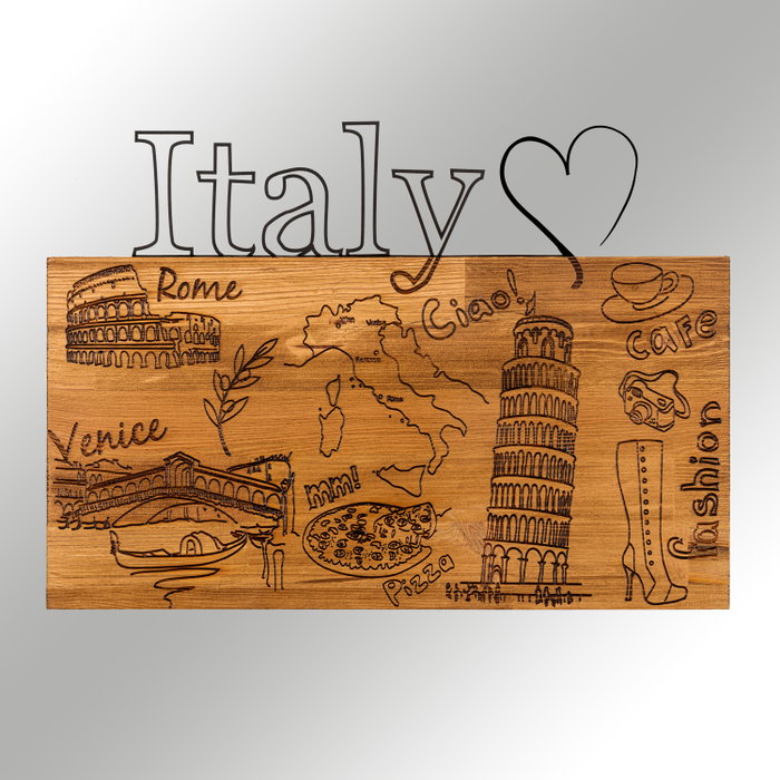 Wallity Escultura de pared I Love You Italy en Negro y Nogal